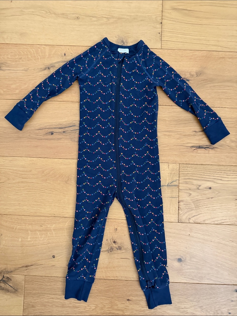 Hanna Andersson Kids Navy Zip One-Piece Pajamas with Star Wave Print